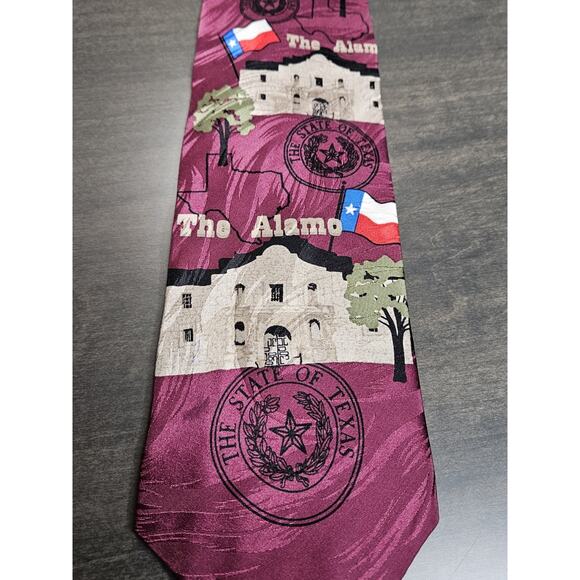 VTG Texas "The Alamo" 100% Silk Tie Patriotic Texas History Di Cravatte - Picture 1 of 3